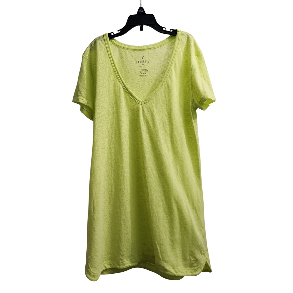 American Eagle Outfitters Favorite T Shirt Lime Green V Neck Short Sleeve M
